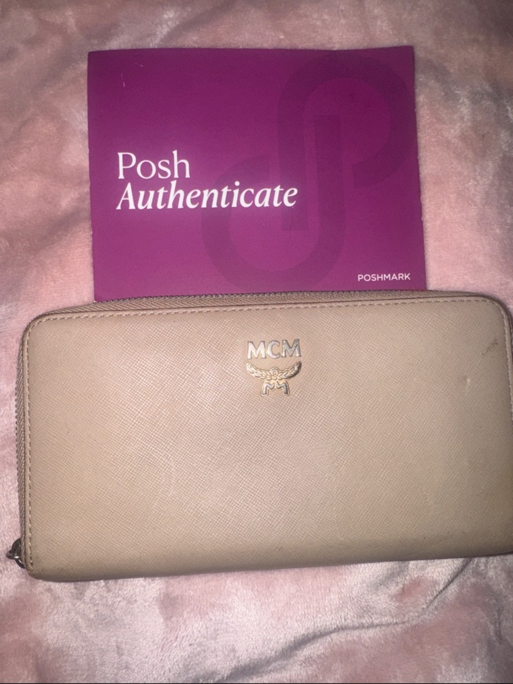 MCM Leather Zip Wallet in Taupe EUC